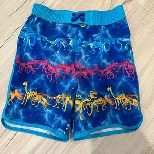 Wonder Nation Blue Swim Trunks with Multicolor Dinosaur Skeletons Size 2T